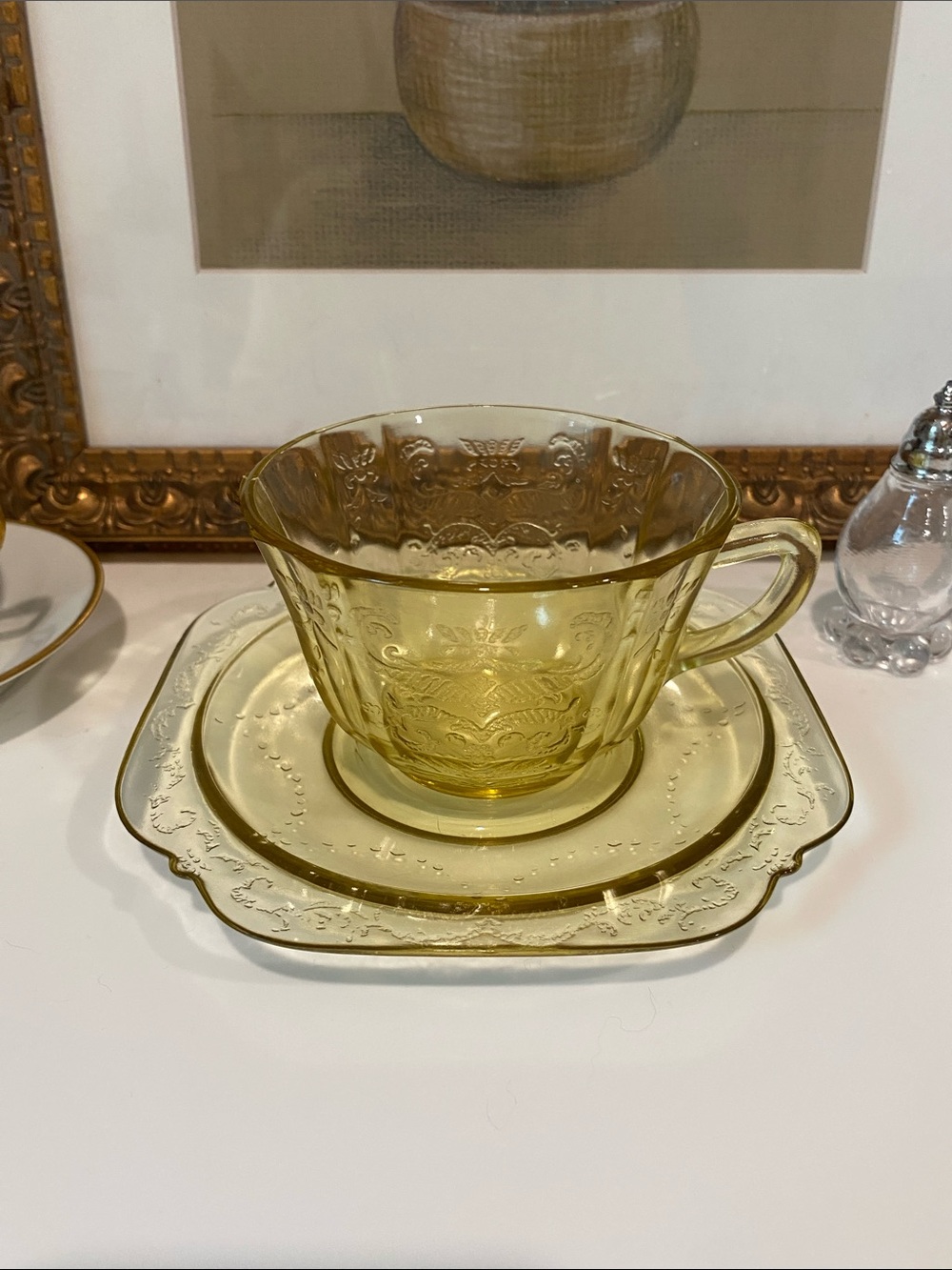 VTG Madrid Amber Depression Glass Teacup and Saucer